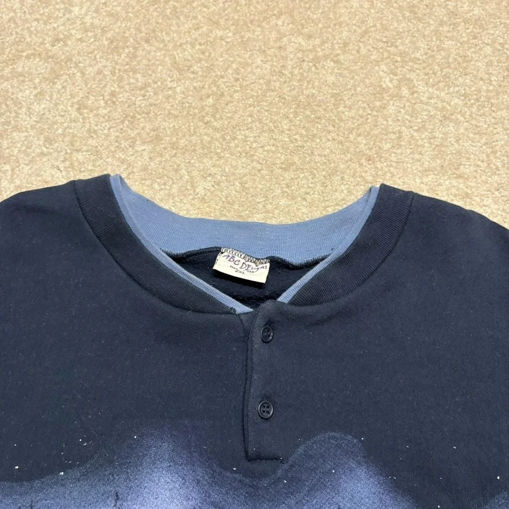 Vtg Winter Village AOP Sweatshirt Mens 2XL Blue Henley Christmas Snow Scene Cozy